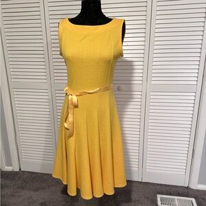 Haani Yellow Sleeveless Fit-and-Flare Dress with Satin Waist Tie